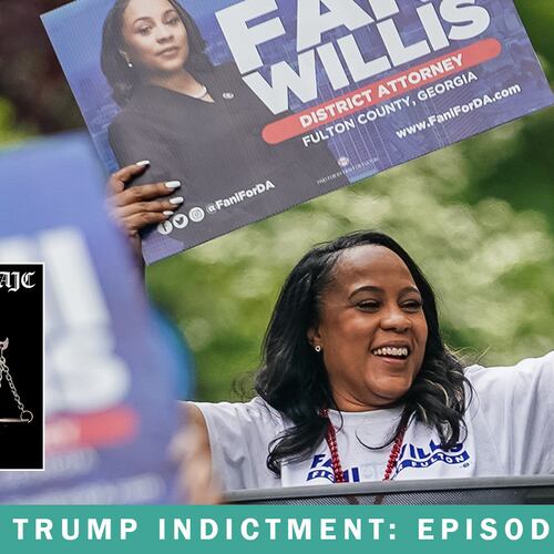 Fulton County District Attorney Fani Willis waves from last month's Inman Park Parade. Willis and Superior Court Judge Scott McAfee are each up for election, the subject of the latest episode of the AJC's "Breakdown" podcast. (Elijah Nouvelage for The Atlanta Journal-Constitution)