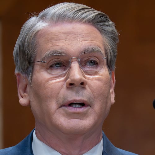 Treasury Secretary Scott Bessent testifies on his agency's proposed budget estimates for fiscal year 2027 at a Senate Appropriation subcommittee, at the Capitol in Washington, Wednesday, April 22, 2026. (AP Photo/J. Scott Applewhite)