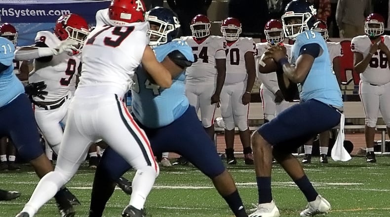 Jamar Graham of Cedar Grove threw three touchdowns passes in a 27-6 victory over Appling County on Dec. 3, 2021, at Buck Godfrey Stadium.