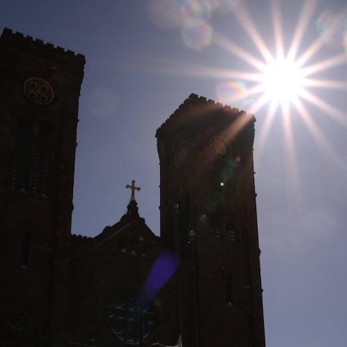 Cathedral of Saints Peter and Paul, which serves as the home church of the Roman Catholic Diocese of Providence, is seen Tuesday, Feb. 24, 2026, in Providence, R.I. (AP Photo/Charles Krupa)