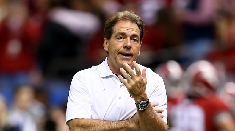 NEW ORLEANS, LA - JANUARY 01: Head coach Nick Saban of the Alabama Crimson Tide looks on from the sidelines during the All State Sugar Bowl at the Mercedes-Benz Superdome on January 1, 2015 in New Orleans, Louisiana. (Photo by Streeter Lecka/Getty Images) Nick Saban is giving former Georgia's Jonathan Taylor another "second chance." (Streeter Lecka/Getty Images)