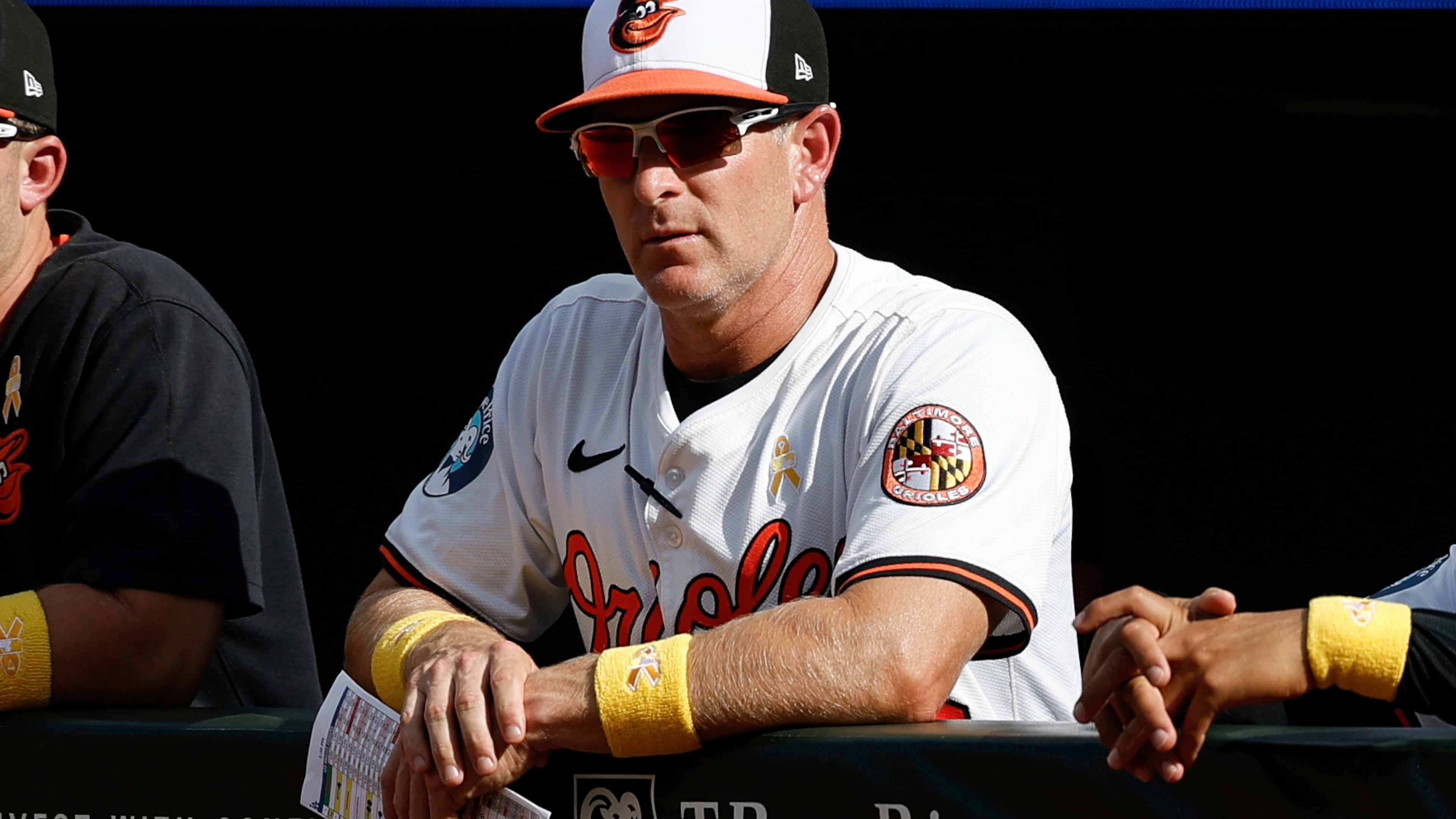 FILE - Baltimore Orioles interim manager Tony Mansolino looks on from the dugout during a baseball game against the Los Angeles Dodgers, Sunday, Sept. 7, 2025, in Baltimore. (AP Photo/Terrance Williams, File)