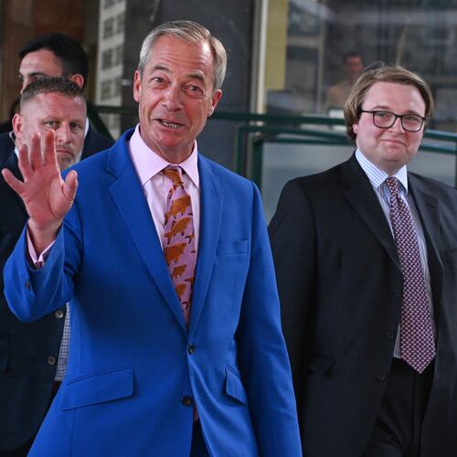 Britain's Reform UK leader Nigel Farage leaves Milbank Tower after he said he'll quit his Parliament seat and seek reelection in London, Tuesday, July 7, 2026.(AP Photo/Thomas Krych)