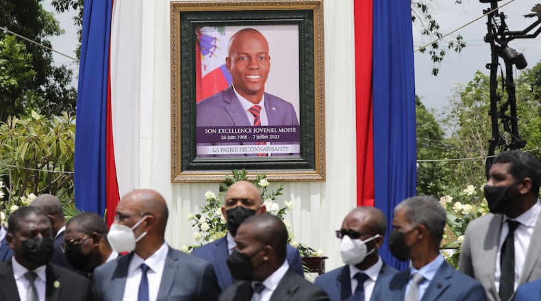 Officials attend a ceremony in honor of late Haitian President Jovenel Moise at the National Pantheon Museum in Port-au-Prince, Haiti, on July 20, 2021. (Valerie Baeriswyl/AFP/Getty Images/TNS)