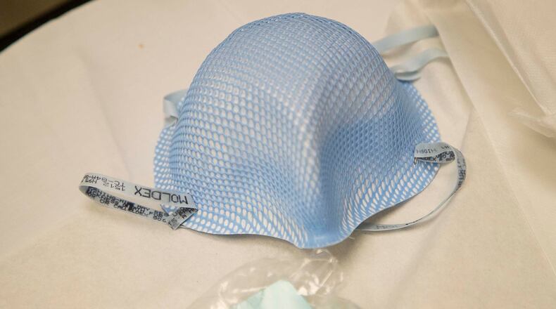 03/03/2020 -- Atlanta, Georgia -- A N95 Respirator face mask is part of the protective kit that nurses and doctors will use if a patient shows signs of Coronavirus at the American Family Care located inside the Piedmont West Outpatient Center in Atlanta, Tuesday, March 3, 2020. (ALYSSA POINTER/ALYSSA.POINTER@AJC.COM)