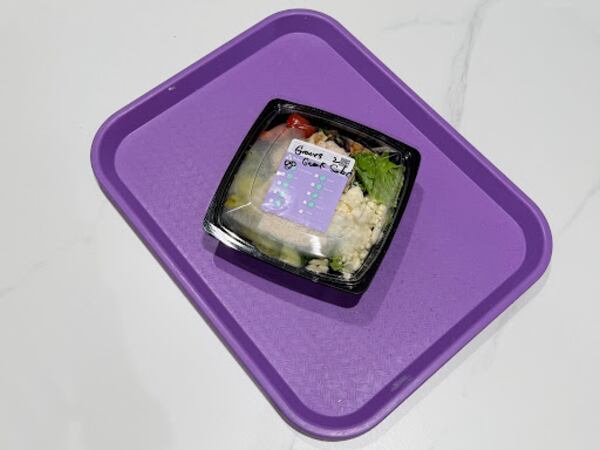 A gluten-free quick-service meal sits on a safety-verified purple tray at Walt Disney World on May 17, 2026.