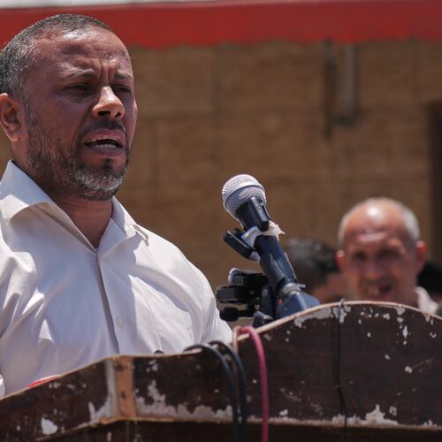 Ismail al-Thawabta, general director of the Hamas-run government media office, speaks during a press conference at Al-Aqsa Hospital in Deir al-Balah, central Gaza Strip, Monday, July 6, 2026. (AP Photo/Jehad Alshrafi)