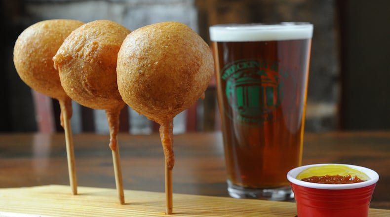 Corn Pups with Victor IPA at Wrecking Bar. (Beckystein.com)