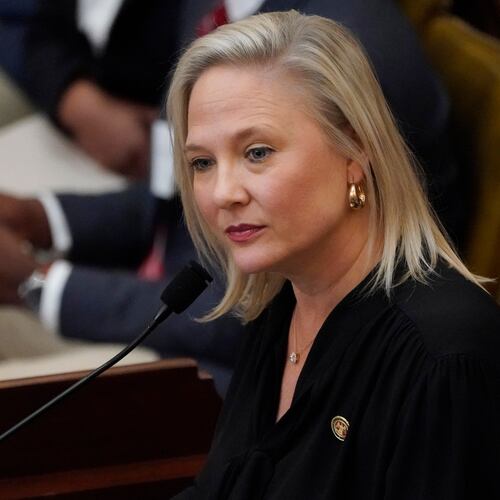 FILE - Mississippi State Rep. Celeste Hurst, R-Sandhill, listens to a colleague's questions during her bill presentation in the House chamber, Thursday, Feb. 8, 2024, at the Capitol in Jackson, Miss. (AP Photo/Rogelio V. Solis, file)