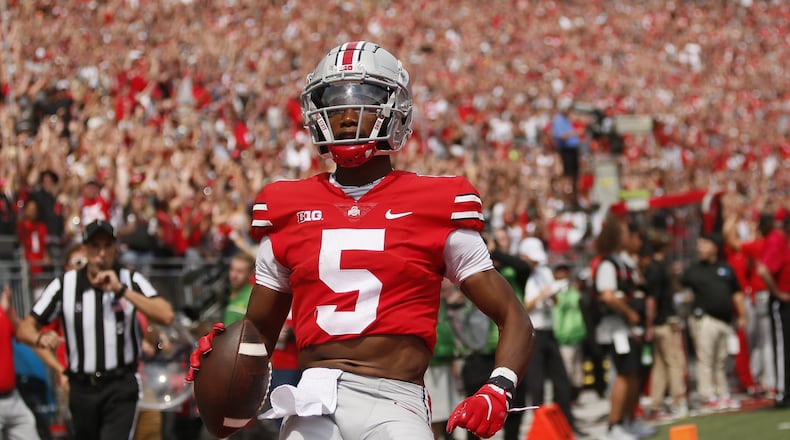Ohio State receiver Garrett Wilson is on a lot of NFL teams' wish lists for the upcoming draft. (Adam Cairns/Columbus Dispatch/TNS)