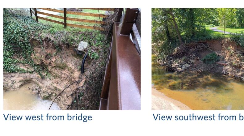 Since its inception in 2018, Windsor Meadows Park has experienced significant erosion along Nancy Creek in Sandy Springs. (Courtesy City of Sandy Springs)
