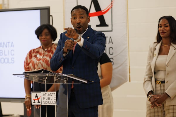 Atlanta Mayor Andre Dickens speaks about how proud he is of the academic gains seen within Atlanta Public Schools in Atlanta, Friday, Aug. 7, 2026. (Estela Muñoz/AJC)