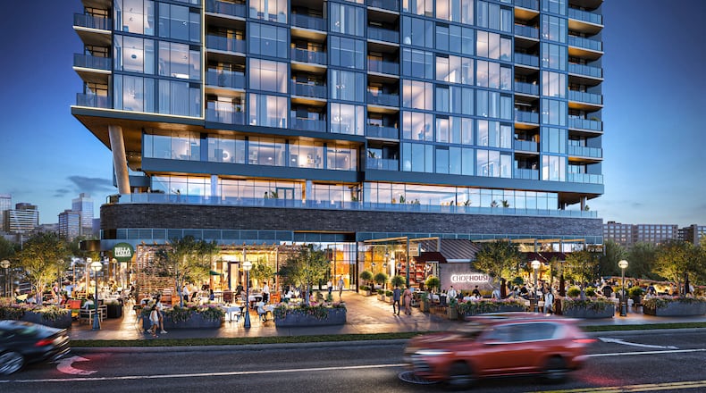 A rendering of the Mitchell, an apartment tower under construction in Centennial Yards in downtown Atlanta. Image courtesy of Centennial Yards Co.