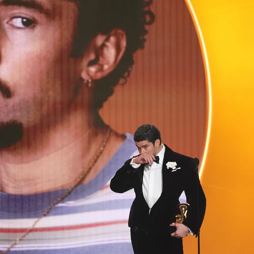 Bad Bunny accepts the award for album of the year for "Debí Tirar Más Fotos" during the 68th annual Grammy Awards on Sunday, Feb. 1, 2026, in Los Angeles. (AP Photo/Chris Pizzello)