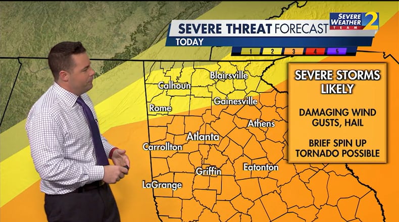 Much of Georgia was under a Level 3 of 5 risk for severe weather on March 31, 2025. The far northern portion of the state was under a Level 2 and 1 risk.