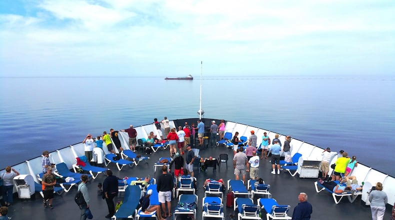 Passengers take in the view from the bow of the S.S. Badger. (S.S. Badger)