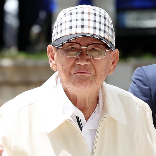 Lee Man-hee, a leader of Shincheonji Church, arrives at the Seoul Central District Court in Seoul, South Korea, Wednesday, June 24, 2026. (Lee Young-hwan/Newsis via AP)