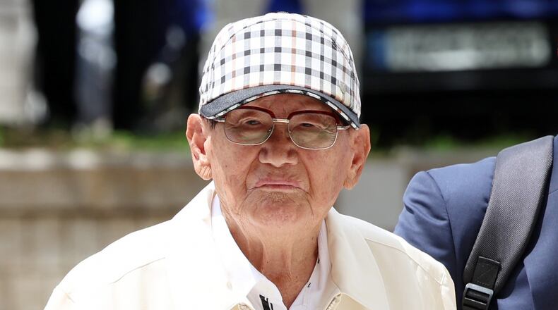 Lee Man-hee, a leader of Shincheonji Church, arrives at the Seoul Central District Court in Seoul, South Korea, Wednesday, June 24, 2026. (Lee Young-hwan/Newsis via AP)