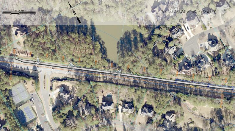 This section of John Creek’s efforts to fill in gaps in the existing sidewalk system will build sidewalks from Autry Vue Lane to Autry Falls Way. (Courtesy City of Johns Creek)