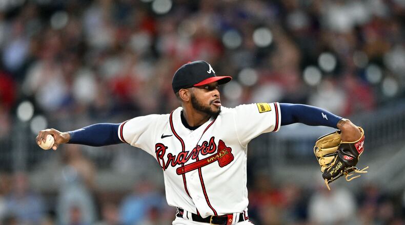 Atlanta Braves pitcher Darius Vines throws during the sixth inning at Truist Park, Wednesday, September 6, 2023, in Atlanta. (Hyosub Shin / Hyosub.Shin@ajc.com)