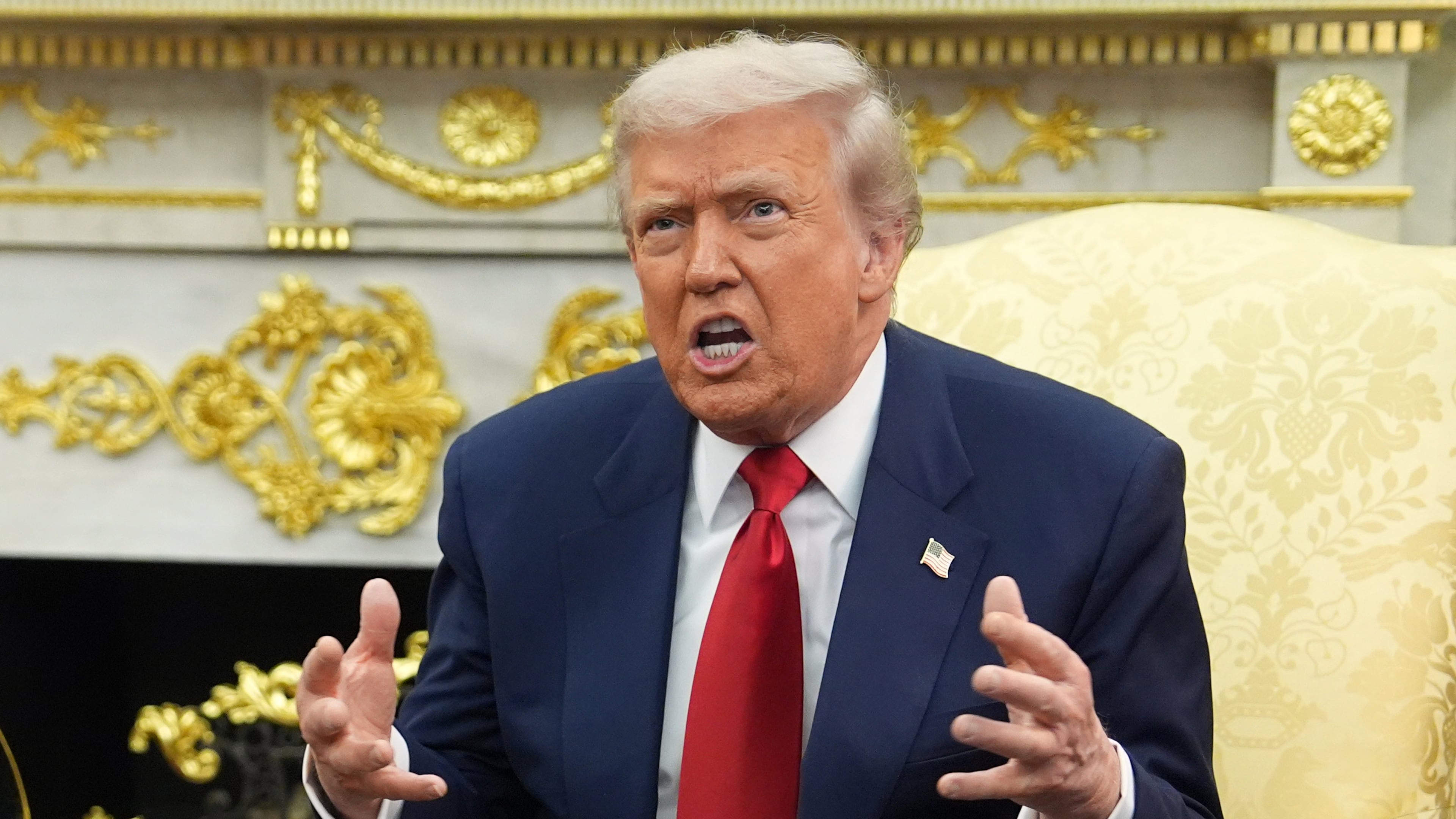 President Donald Trump speaks as he meets Saudi Arabia's Crown Prince Mohammed bin Salman in the Oval Office of the White House, Tuesday, Nov. 18, 2025, in Washington. (AP Photo/Evan Vucci)