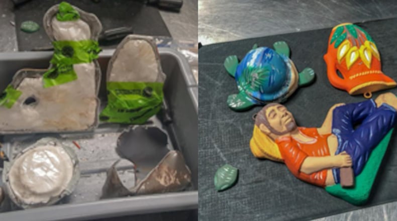 Nearly 3 pounds of cocaine hidden inside decorative figurines from Honduras was seized in the Atlanta airport Tuesday night.
