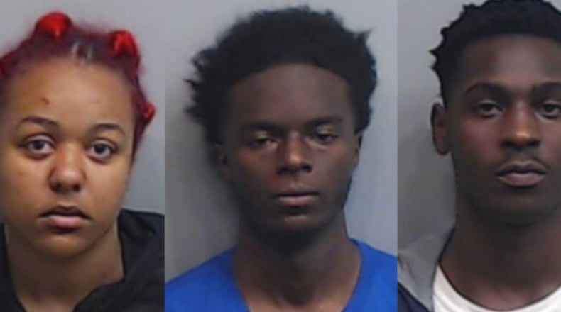 Naya-Michelle Hunter (left) and Devin Antoin Durham (center) were Atlanta Metropolitan College basketball players when they, along with Jalen Dashaun Hunt (right), shot someone during an attempted armed robbery, prosecutors said.