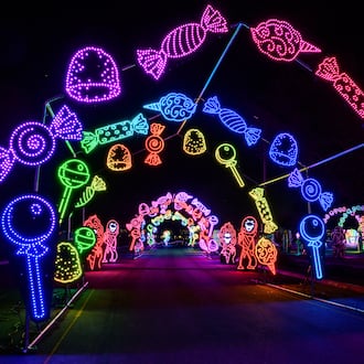 This year’s theme at the World of Illumination at Six Flags White Water is Candy Rush. The display will remain open through Jan. 4. (Courtesy of Tim Peluso/World of Illumination)