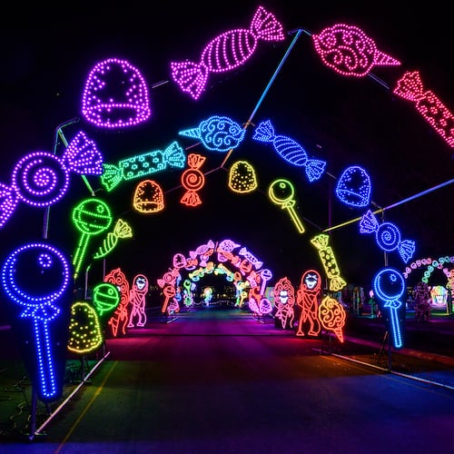 This year’s theme at the World of Illumination at Six Flags White Water is Candy Rush. The display will remain open through Jan. 4. (Courtesy of Tim Peluso/World of Illumination)