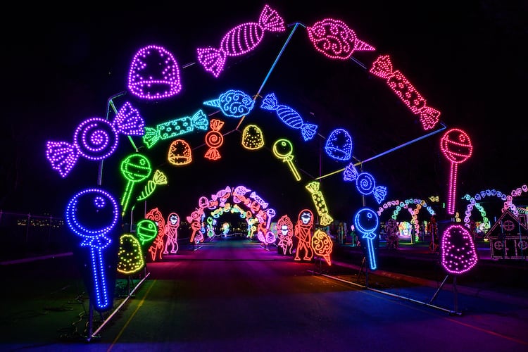 This year’s theme at the World of Illumination at Six Flags White Water is Candy Rush. The display will remain open through Jan. 4. (Courtesy of Tim Peluso/World of Illumination)