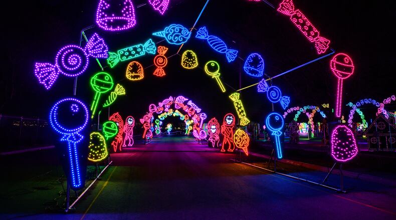 This year’s theme at the World of Illumination at Six Flags White Water is Candy Rush. The display will remain open through Jan. 4. (Courtesy of Tim Peluso/World of Illumination)