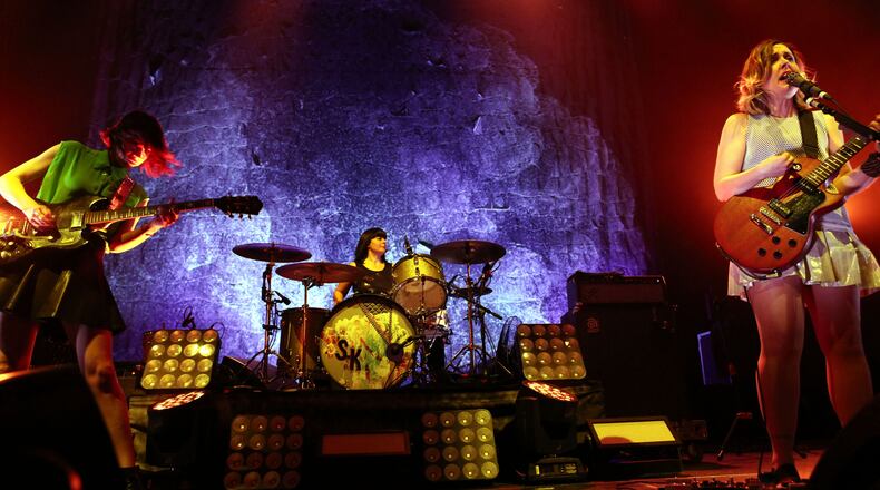 #11 of #23. PLEASE KEEP IN SEQUENTIAL ORDER FOR THE CONTINUITY OF THE GALLERY. Olympia, Washington punk-indie rockers Sleater-Kinney are touring for the first time since 2006 and packed the sold out Tabernacle on Tuesday night, April 21. The band's lineup features original members Corin Tucker (vocals and guitar), Carrie Brownstein (bass and vocals), and Janet Weiss (drums). Robb D. Cohen/RobbsPhotos.com