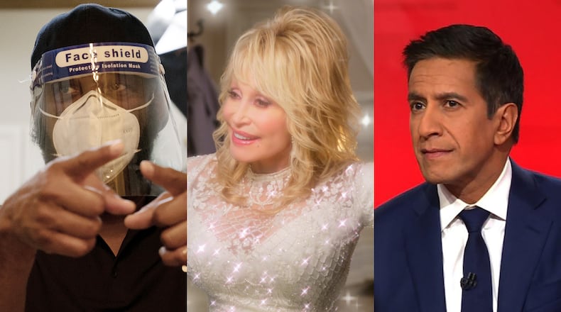 Tyler Perry was deemed a billionaire; Dolly Parton shot "Christmas in the Square" in Atlanta and local CNN medical correspondent Sanjay Gupta was ubiquitous on TV. (L-R Tyler Perry Studios; Netflix; CNN)