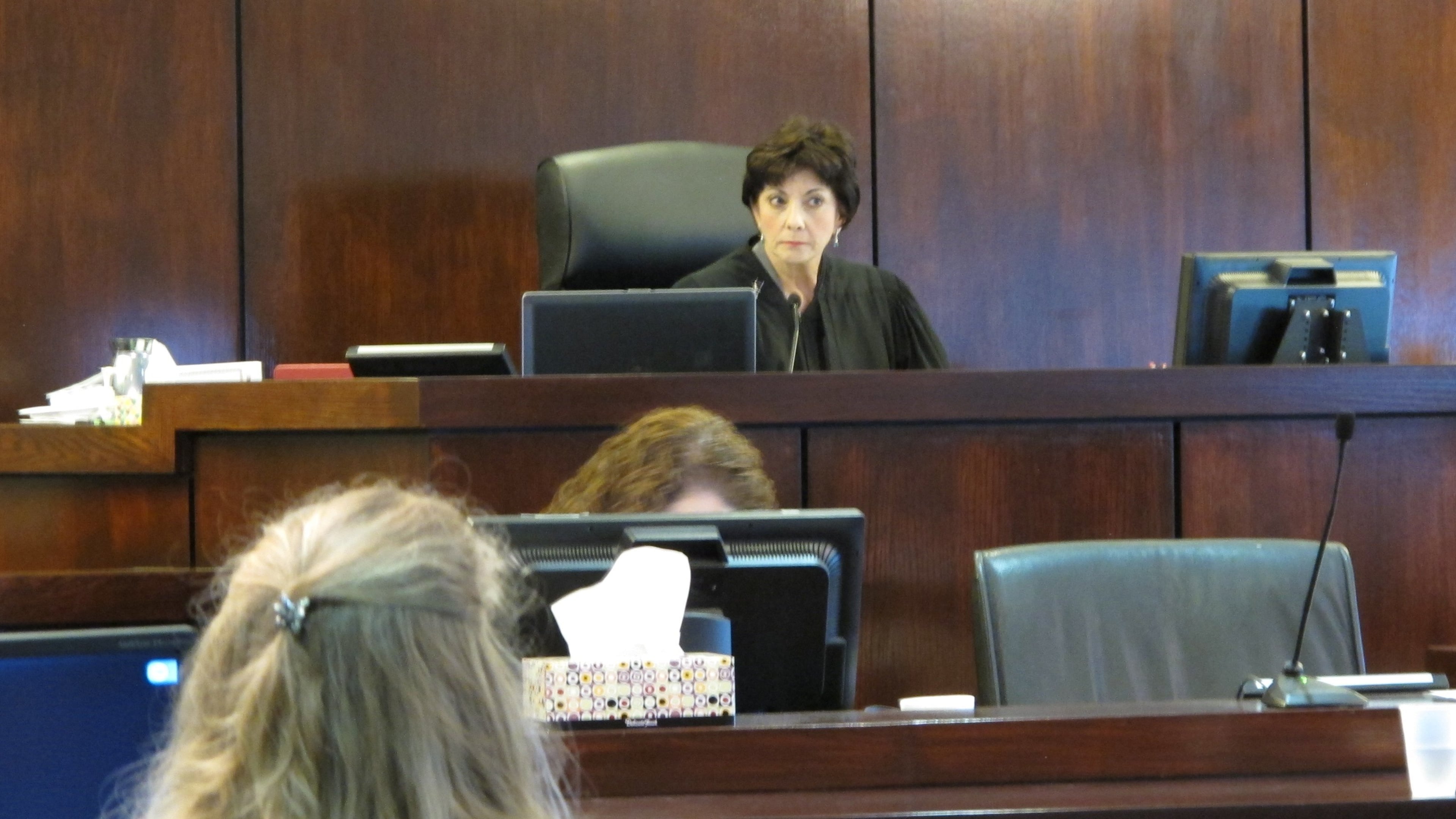 FILE - Circuit Judge Diane Goodstein presides over a trial in a lawsuit between the Diocese of South Carolina and the national Episcopal church on July 8, 2014, in St. George, S.C. (AP Photo/Jeffrey Collins, File)