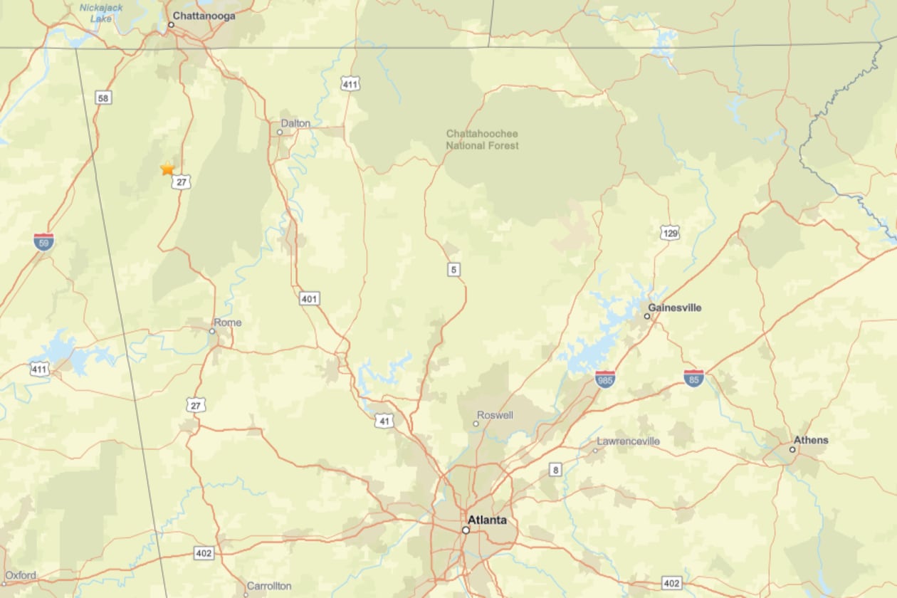 The earthquake originated Sunday in Walker County in northwest Georgia. (Courtesy of United States Geological Survey)