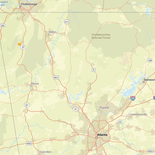 The earthquake originated Sunday in Walker County in northwest Georgia. (Courtesy of United States Geological Survey)