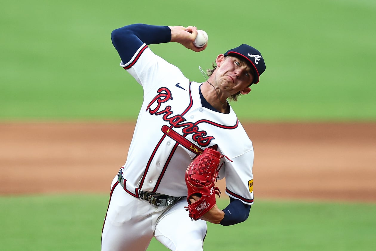 Hurston Waldrep delivers a pitch in the Braves' game against the Cardinals on July 2, 2026, in Atlanta. (Colin Hubbard/AP)