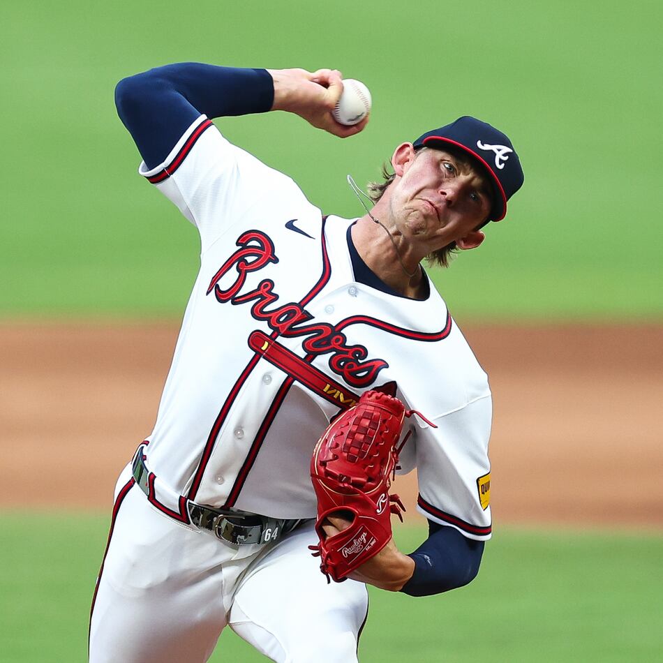 Hurston Waldrep delivers a pitch in the Braves' game against the Cardinals on July 2, 2026, in Atlanta. (Colin Hubbard/AP)