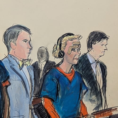 Venezuelan President Nicolas Maduro, left, and his wife, Cilia Flores, second from right, appear in Manhattan federal court with their defense attorneys Mark Donnelly, second from left, and Andres Sanchez, Monday, Jan. 5, 2026, in New York. (Elizabeth Williams via AP)