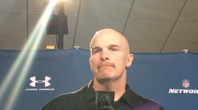 Falcons coach Dan Quinn speaking at the combine. (By D. Orlando Ledbetter/dledbetter@ajc.com)