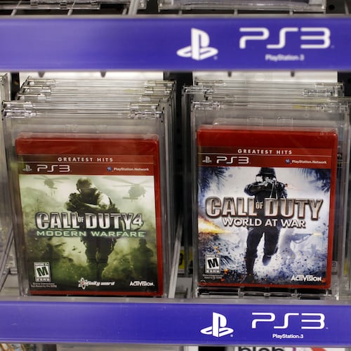 FILE - Three versions of Activision's Call Of Duty games are seen on sale at Best Buy in Mountain View, Calif., Wednesday, Aug. 3, 2011. Vincent Zampella, one of the creators behind such best-selling video games "Call of Duty," has died at 55. (AP Photo/Paul Sakuma,File)