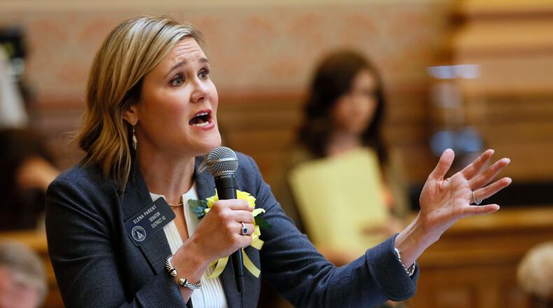 March 13, 2019 - Atlanta -  Sen. Elena Parent, D - Atlanta, spoke in opposition to the bill.  The Georgia Senate voted in favor Wednesday on a new voting system with a paper trail to verify the accuracy of election results. If approved, Georgia would become the first state in the nation with this kind of touchscreen-and-paper voting system statewide.  Bob Andres / bandres@ajc.com