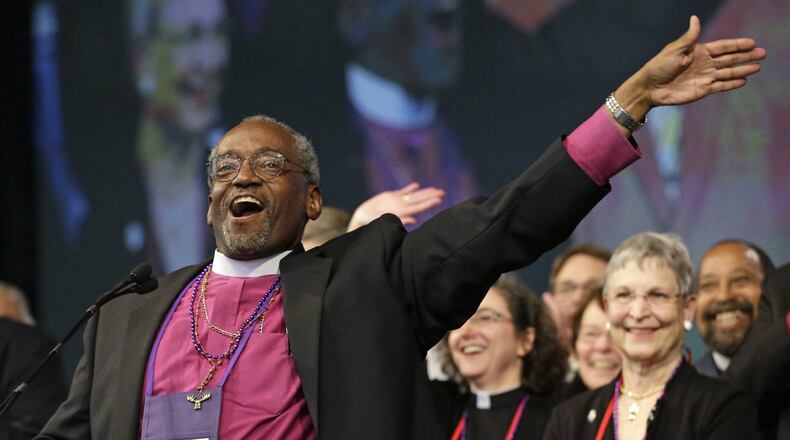 Episcopal Bishop Michael Curry will speak in Atlanta . ASSOCIATED PRESS