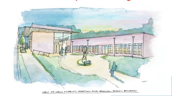 This view of the new themed library at the former Hooper-Renwick School shows a view of the new museum addition and original school building. (Courtesy City of Lawrenceville)