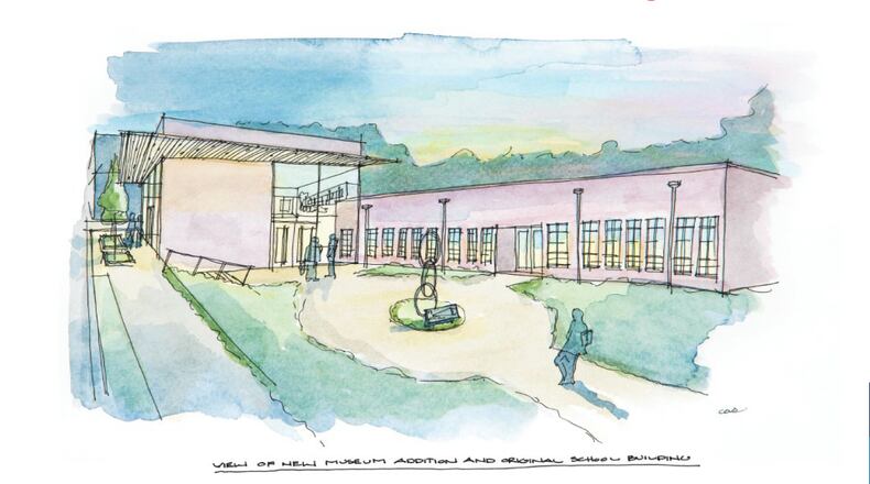 This view of the new themed library at the former Hooper-Renwick School shows a view of the new museum addition and original school building. (Courtesy City of Lawrenceville)