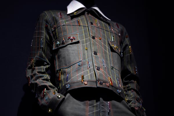 A design by Jacques Agbobly is displayed at the Metropolitan Museum of Art's Costume Institute exhibition, "Superfine: Tailoring Black Style," on Saturday, May 3, 2025, in New York. (Photo by Charles Sykes/Invision/AP)