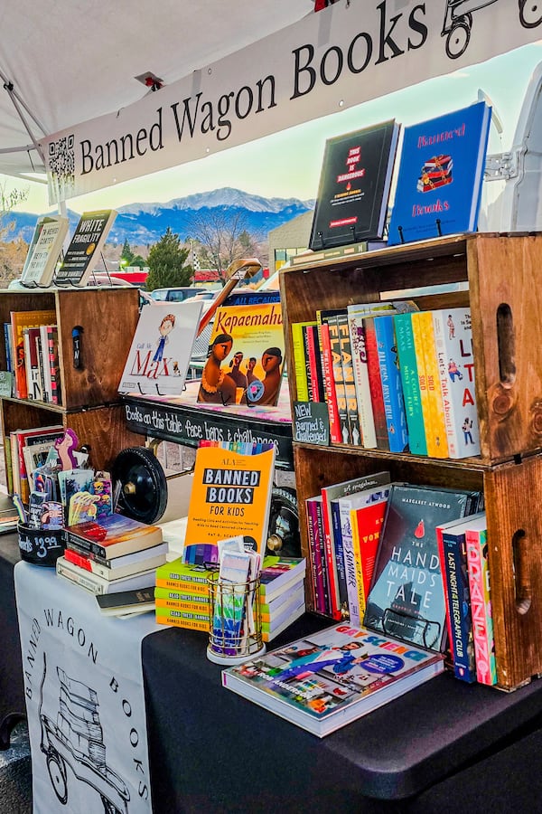 This photo provided by Amber Salazar shows books at the Third Annual Winter(ish) Market hosted by Lost Friend Brewing Company, Nov. 30, 2024, in Colorado Springs, Colo. (Amber Salazar via AP)