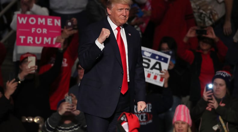 HERSHEY, PA - DECEMBER 15: US President-elect Donald Trump is introduced to speak to supporters at the Giant Center, December 15, 2016 in Hershey, Pennsylvania. President-elect Trump has been visiting several states that he won, to thank people for their support in the US election. (Photo by Mark Wilson/Getty Images)