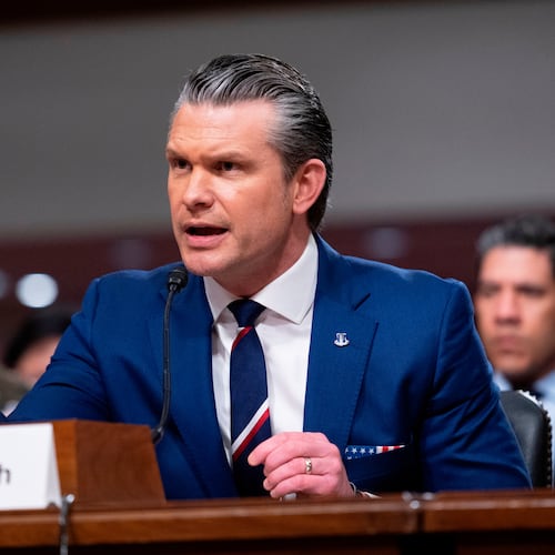 Secretary of Defense Pete Hegseth testifies before the Senate Armed Services Committee, on Capitol Hill, in Washington, Thursday, April 30, 2026. (AP Photo/Cliff Owen)