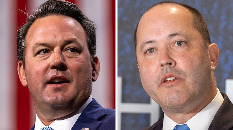 Lt. Gov. Burt Jones (left) and Attorney General Chris Carr are expected to battle one another in the 2026 GOP primary for governor. (AJC file photos)